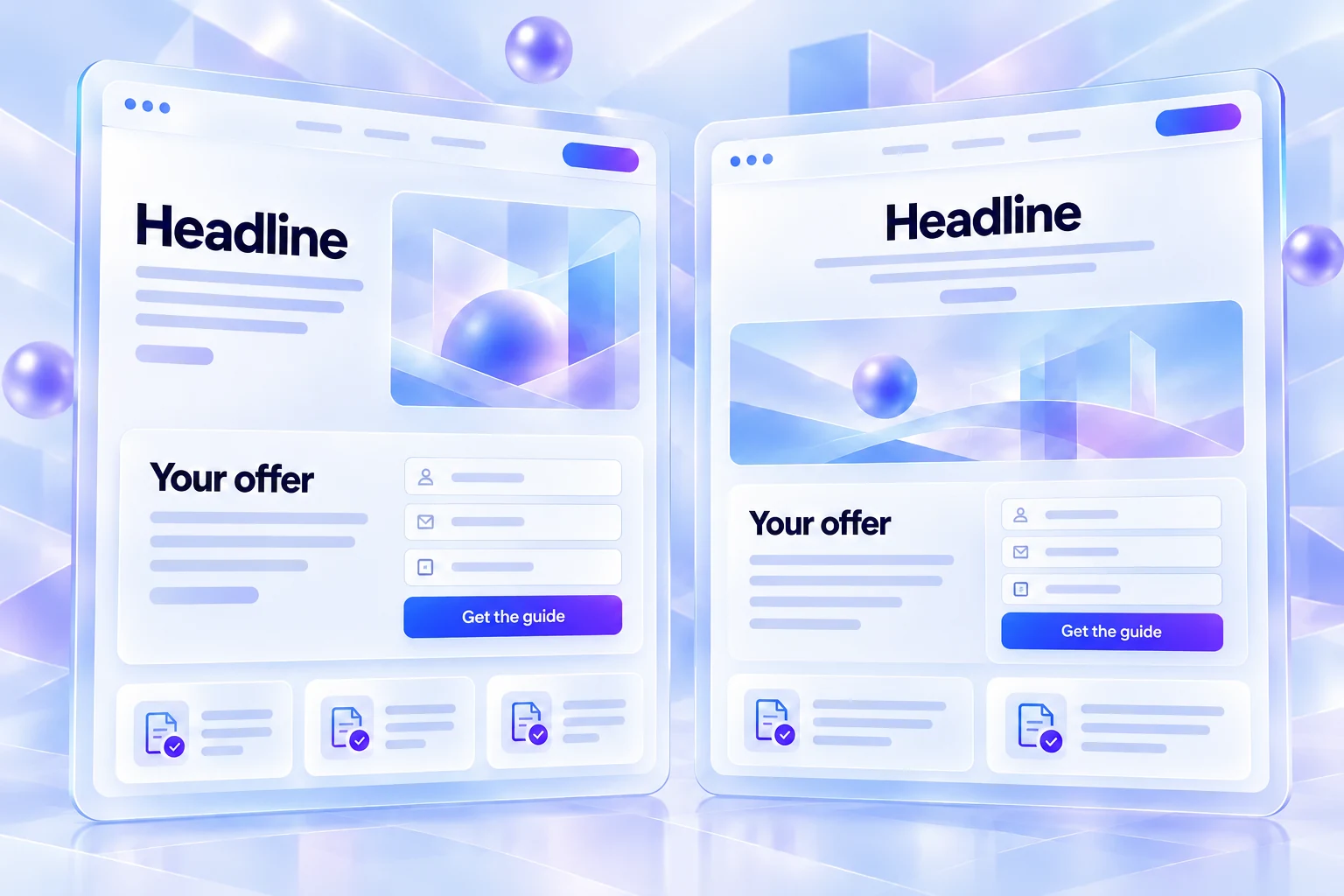 Two landing page layouts showing an offer and signup form